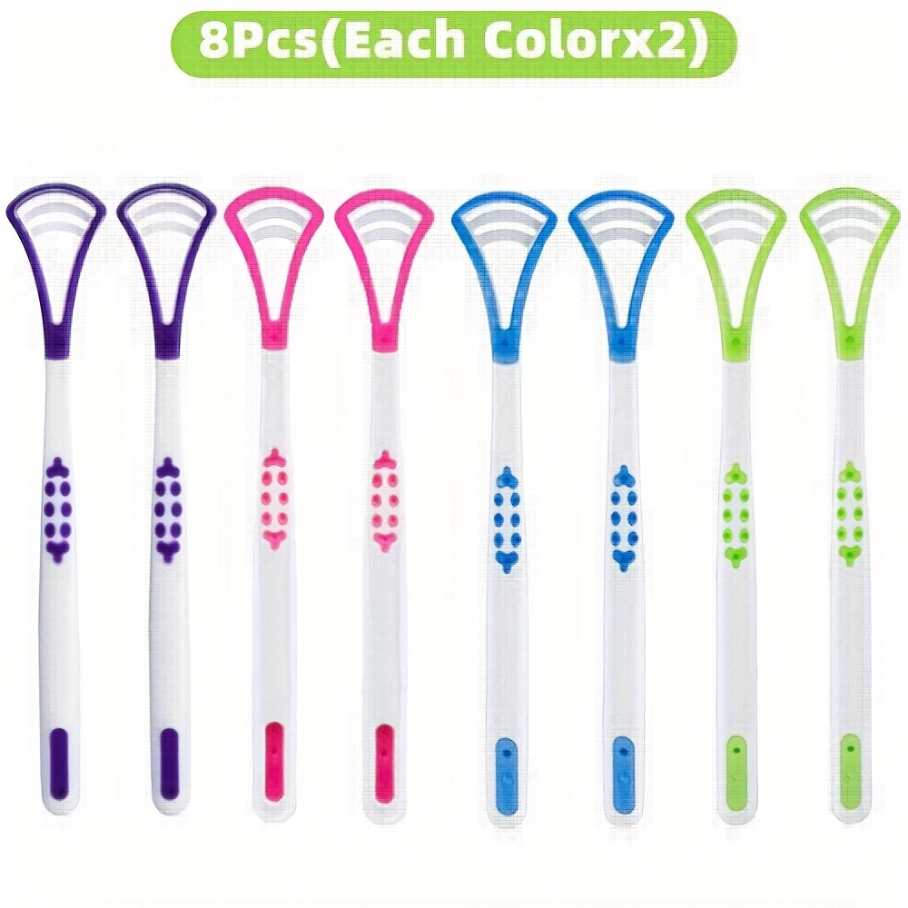 Image of 4pcs/8pcs Tongue Scrapers, Tongue Brushes, Blue Green Pink Purple Tongue Scrapers Durable Tongue Scrapers, Deep Cleaning Soft Tongue Brushes Tongue Cleaning Scrapers, Tongue Care Tools