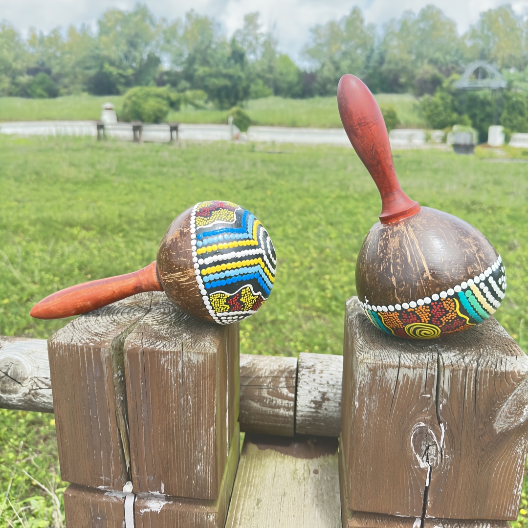 Handmade Painted Coconut Shell Sand Cone, Professional Percussion Accompaniment Instrument, Orff Percussion Sand Hammer, Suitable for Stage Playing, Accompaniment, Party, KTV, Best Gift for Holiday Gift Giving, Ktv Entertainment, Party Instrument, Cultural Instrument, Artistic Percussion, Quality Craftsmanship, Durable Construction, Rhythm Tool, Musical Accessory, Party Hosts, Music Performers