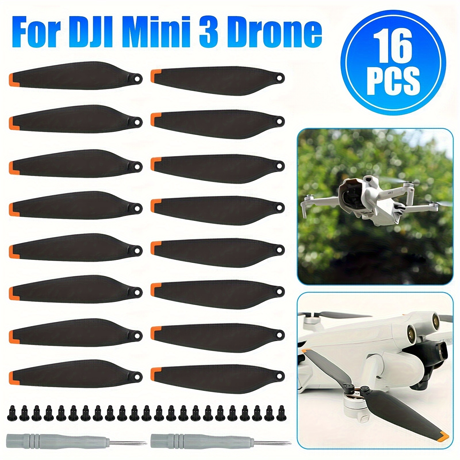 

16pcs High-efficiency Drone Propellers For 3 - Quiet, Blades With Orange Tips, & Lightweight, Includes Screws & Screwdrivers For