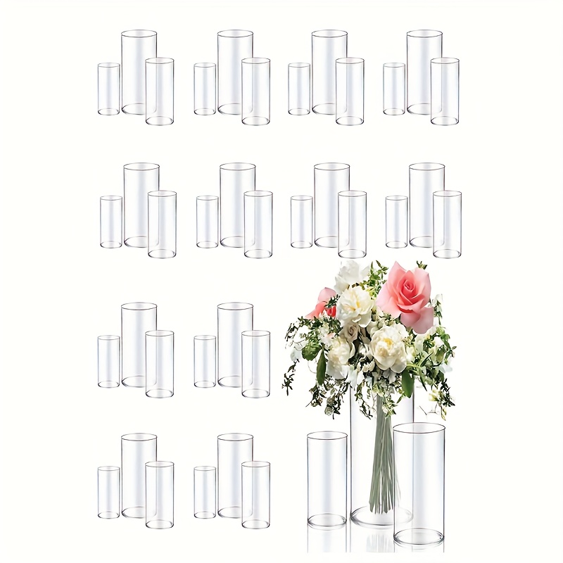E-shop 24-teiliges Set transparente Glasvasen, im Bohemian-Stil, elegante zylindrische Vasen, windfeste Glas-Kerzenhalter, dicke Glasvasen, langlebig