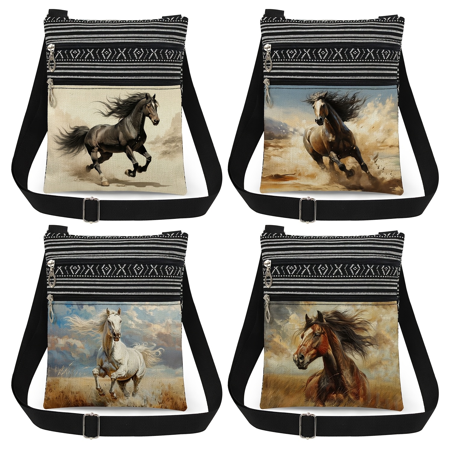 

Sac à bandoulière Horse Print, un sac à bandoulière pour les amateurs d'équitation, un sac portable pour téléphone extérieur, unisexe.