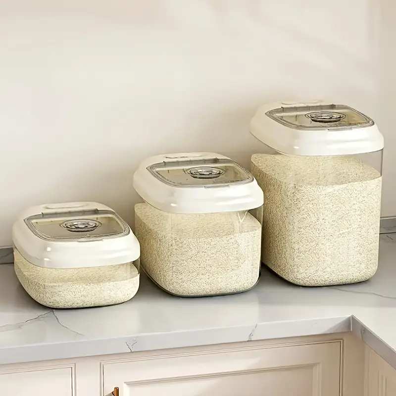 large capacity plastic rice storage container with handle and measuring cup lid reusable square grain dispenser suitable for rice flour and hand washable insect moisture proof seal kitchen storage solution transparent food storage Product details 0