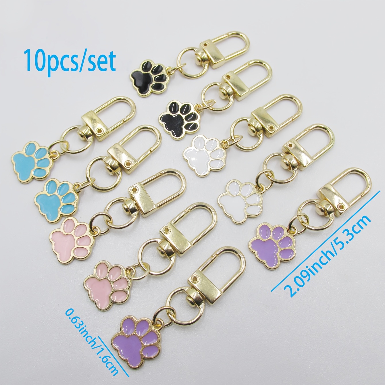 TEMU 10 porte-clés patte de compagnie, porte-clés patte de compagnie de dessin animé, jolis anneaux de clé, breloques de sac à dos, pendentifs de clé