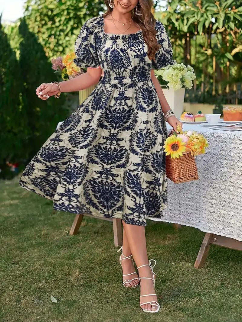 ruched waist floral tea dress Ivory Ruched Waist Floral Tea Dress