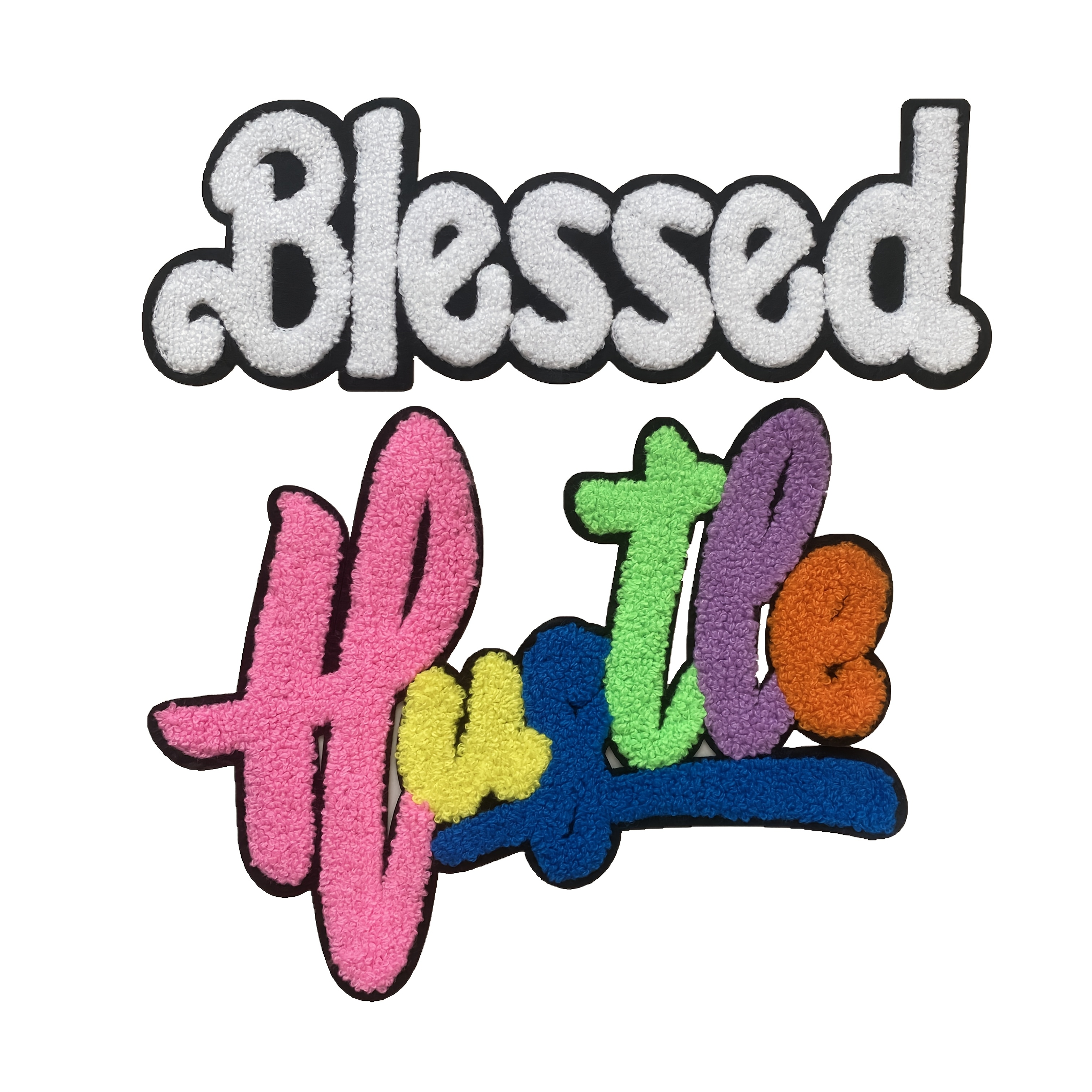 

2-pack Embroidered Iron-on Patches, "blessed " Lettering, Mixed Color Towel For Repair And Decoration