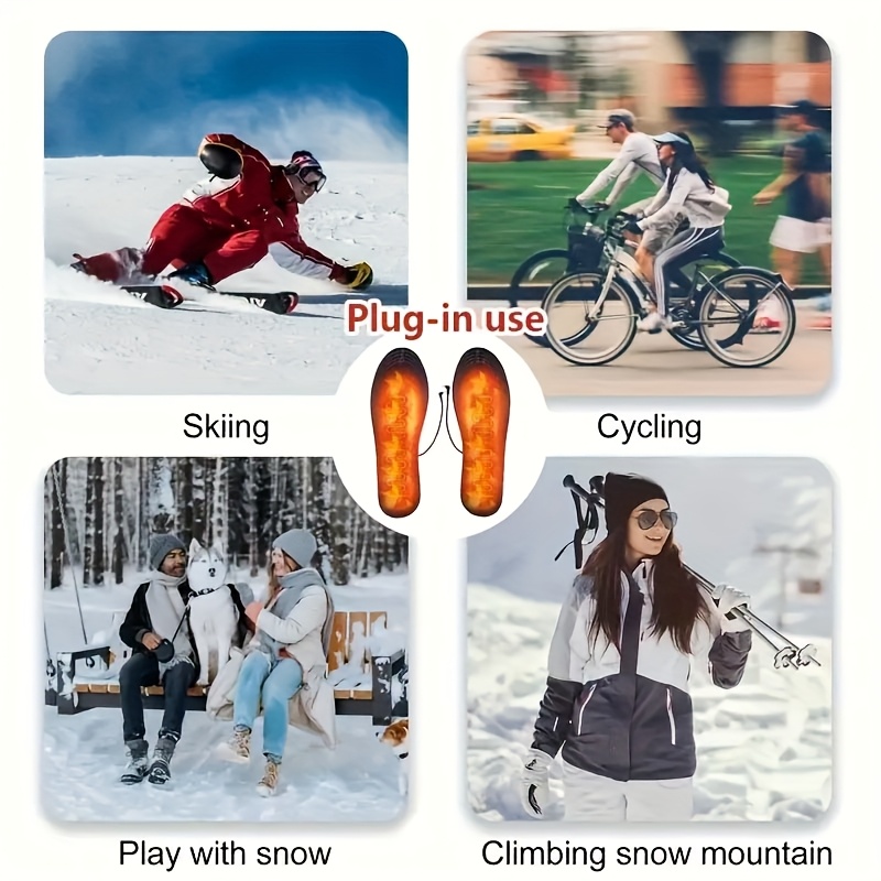 Full Footbed Electric Heating Insoles with USB Charging, Adaptive Fit, Soft Comfort Fabric, Overheat Protection, Ideal for Skiing, Camping, Hunting. Includes Data Cable and White Brush for Dust Removal