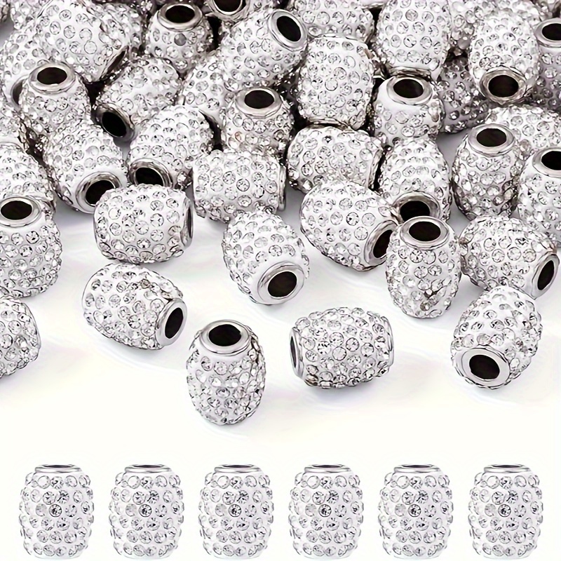 

30pcs Barrel-shaped Rhinestone Spacer Beads For Making, 15x11mm Large Hole Polymer Clay Charms With Single - Ideal For Bracelets & Necklaces, Handcrafted Craft Supplies