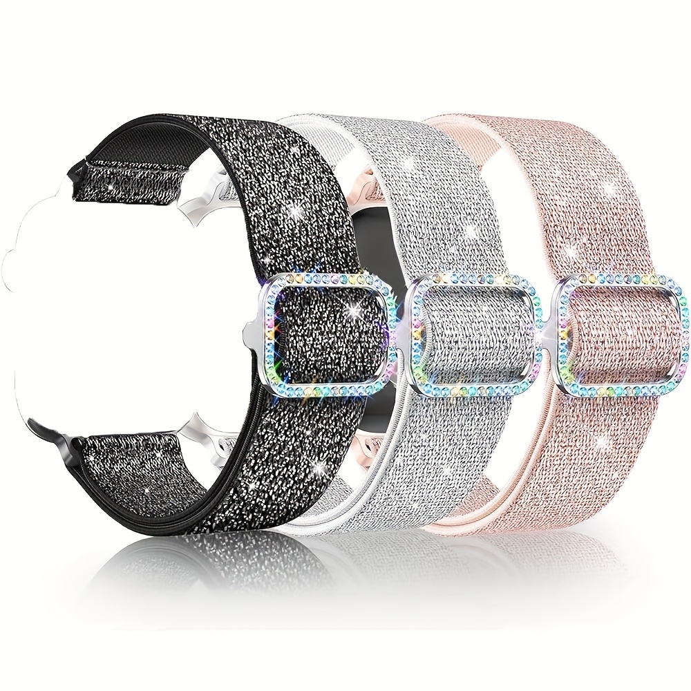 Image of Set Of 3 Flexible Bands Designed For Sizes 38mm To 49mm For Women, Elastic Nylon Strap For Solo Loop Wristband Compatible With For Iwatch To 10 And Se Ultra