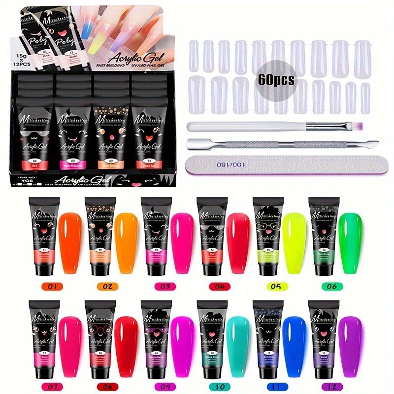 

12 Colors Poly Nail Extension Gel Kit With 60 Pcs Dual Nail Forms In 12 Sizes And Manicure Tools Jelly Manicure Enhancement Set At Home All In 1 For Gift For Women