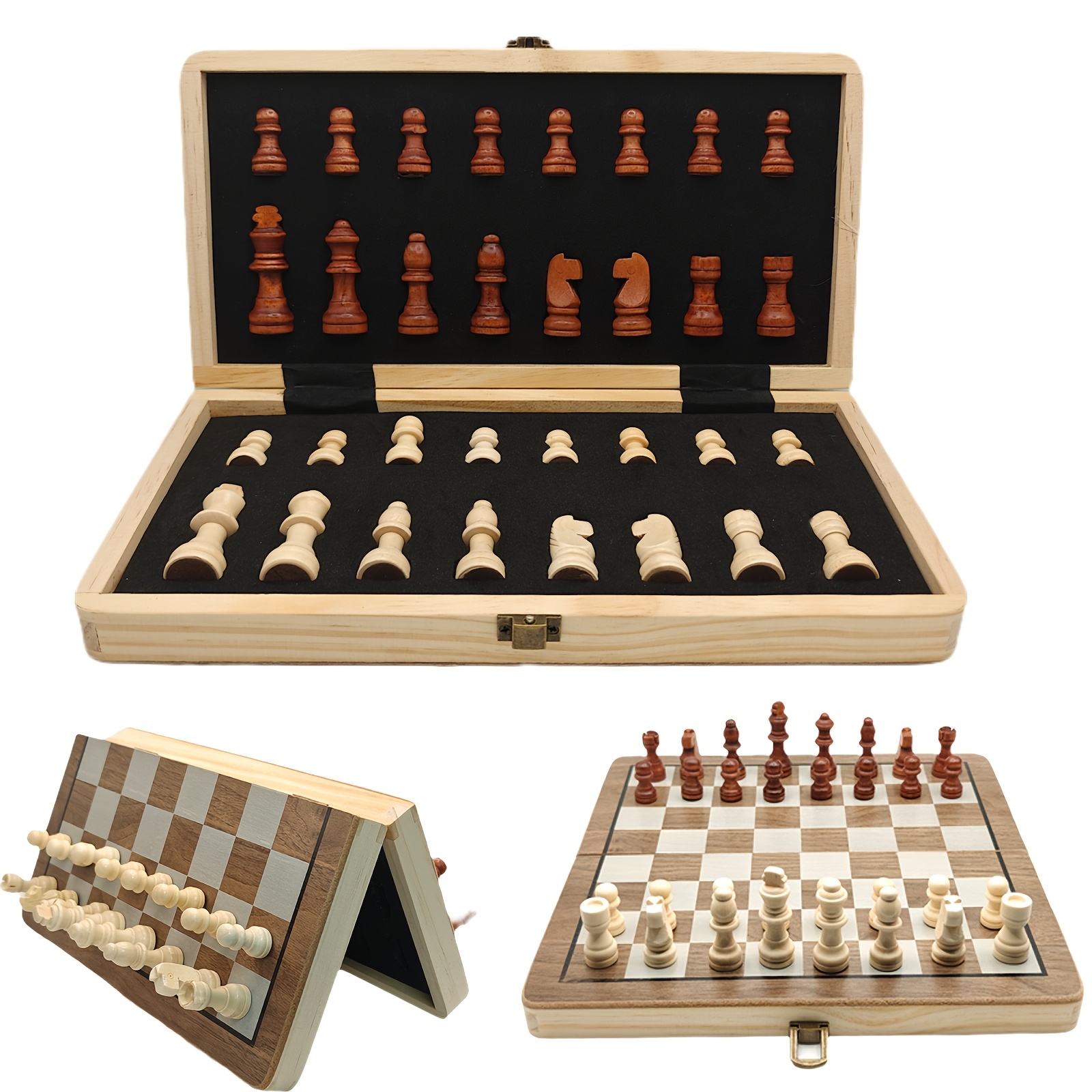 

1pc 11.61in Magnetic Chess Board Game,wooden Chess Board, Chess Board, Folding Board Individual Wooden Piece Storage Slot,suitable For Beginners