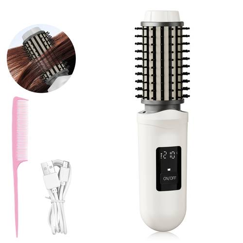 cordless curling iron brush 3 temperature settings rechargeable suitable for men and women ideal for daily use and travel
