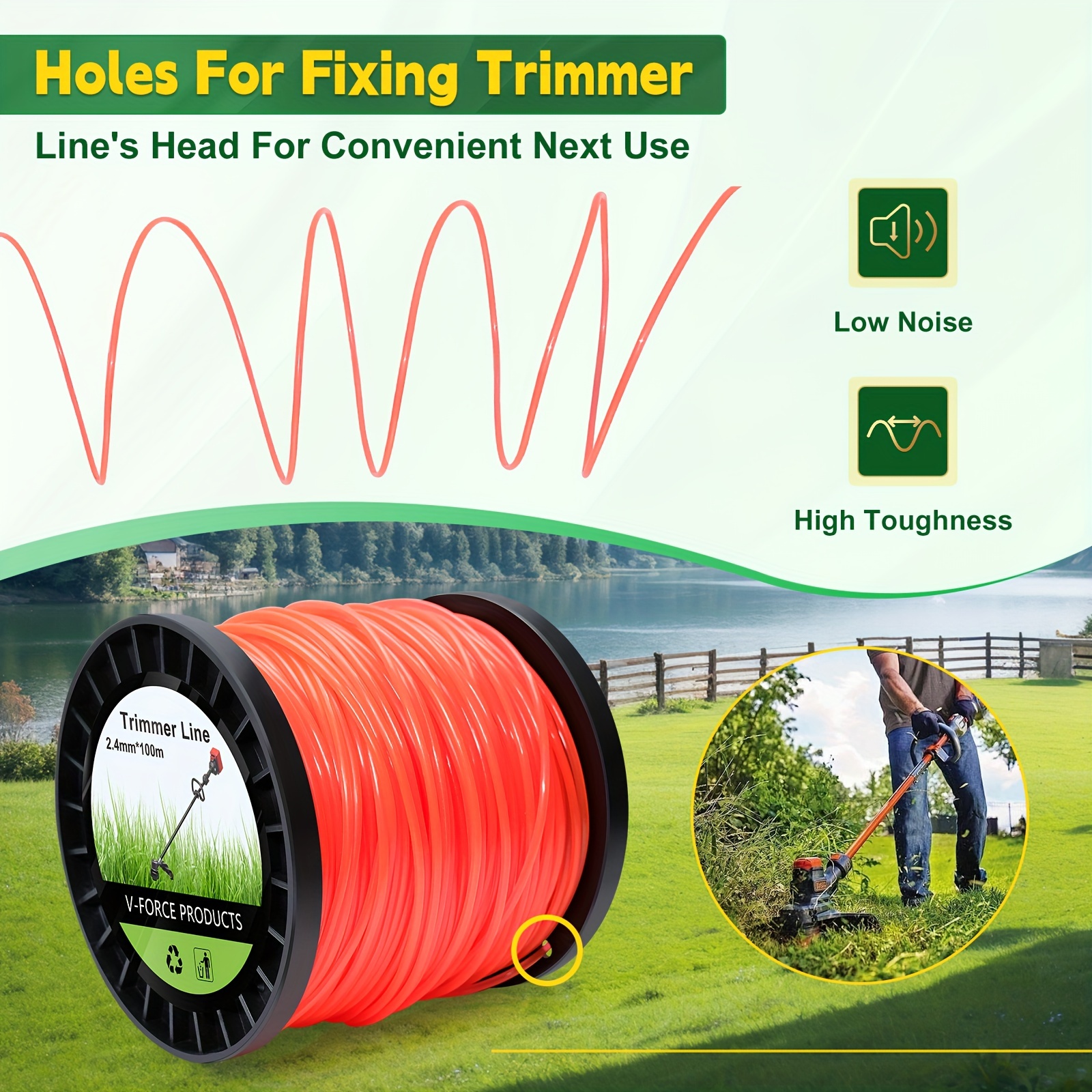 

String Trimmer Line, 1 Spool Round String 2.4mm X 100m, Premium Nylon String, 095 Trimmer Line Heavy Duty For Lawn Mower, Orange (0.095 Inch X 328 Ft)