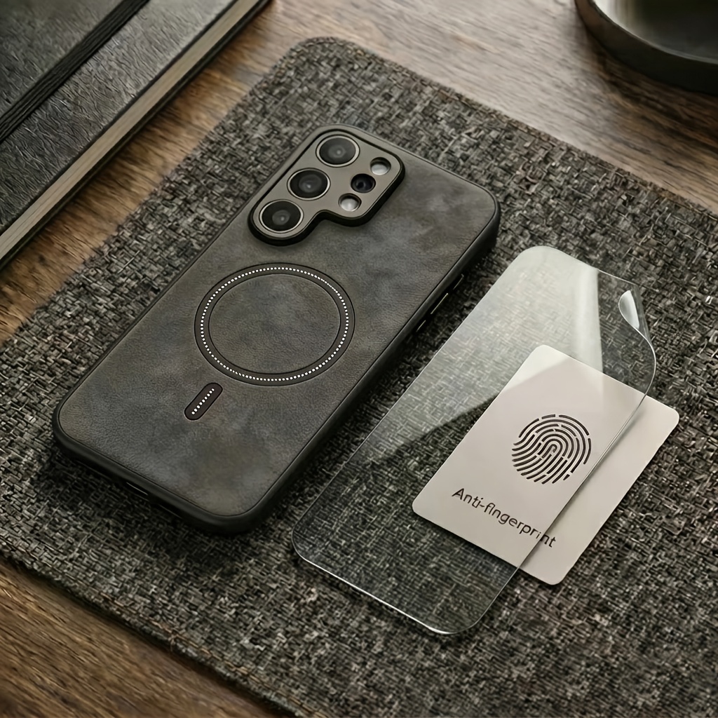 TEMU Phone Case - Kbkn-2pcs [1pc Phone 1pc Screen Protector] Magnetic For For S22/ S23/ S24/ S25/ S26, Luxury Retro Faux Leather Shockproof