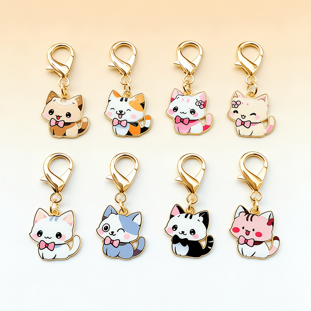 TEMU 8pcs Cat Keychains - Classic Creative Cartoon Animal Pendants - Suitable For Handbag Charms - Car Key Decorations - Backpack Accessories - Very