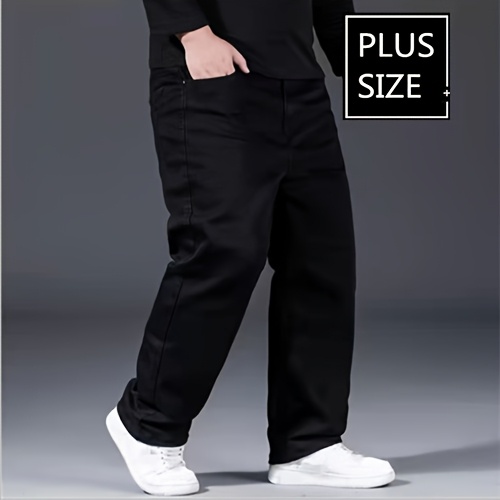 Plus Size Men's Solid Barrel Denim Pants For Spring Fall, Casual Trendy Jeans For Males