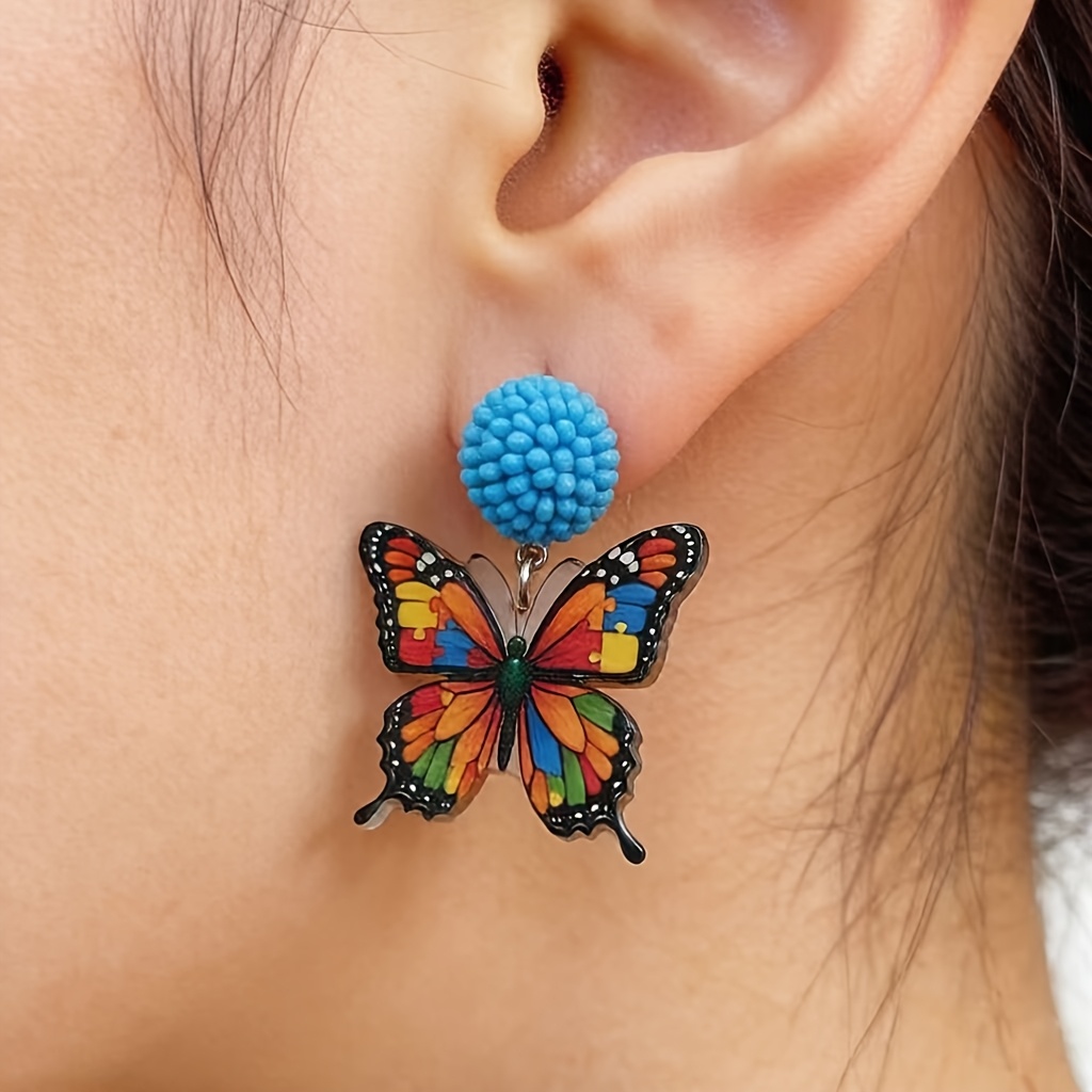 Rice Bead Spliced Resin Dreamy Butterfly Earrings