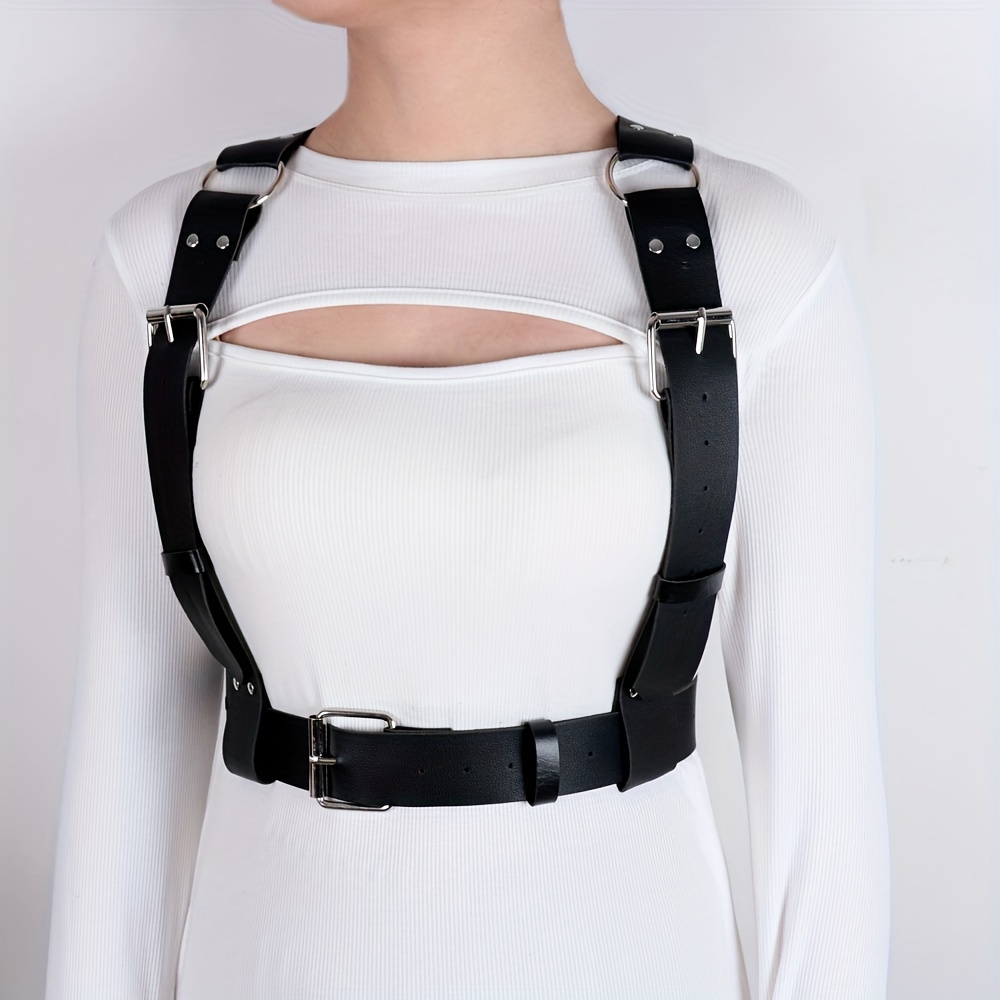 ADFEN Women's Leather Body Chest Harness Cage Bra Belt Gothic