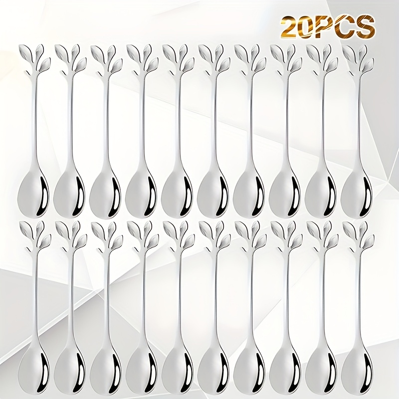 TEMU 10/20pcs, Ensemble de mini-cuillères à café élégantes en acier inoxydable doré et argenté, durables, antirouille, faciles à nettoyer, adaptées
