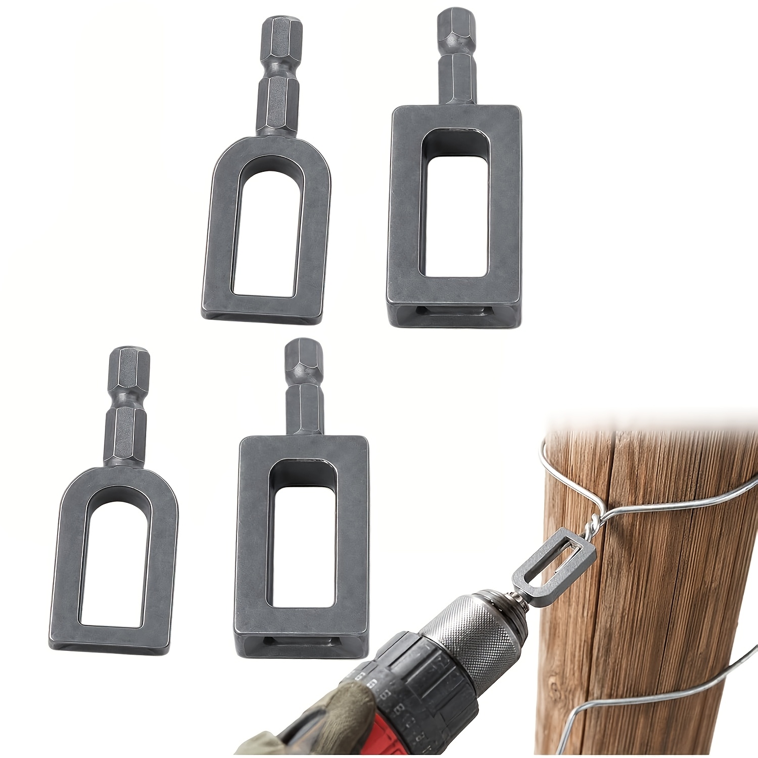 TEMU 4pcs Heavy-duty Electric Drill Wire Twister Tools, With 1/4 Inch Hex Shank, For Fence, Bundling, Construction - Professional Drill Bit Winding