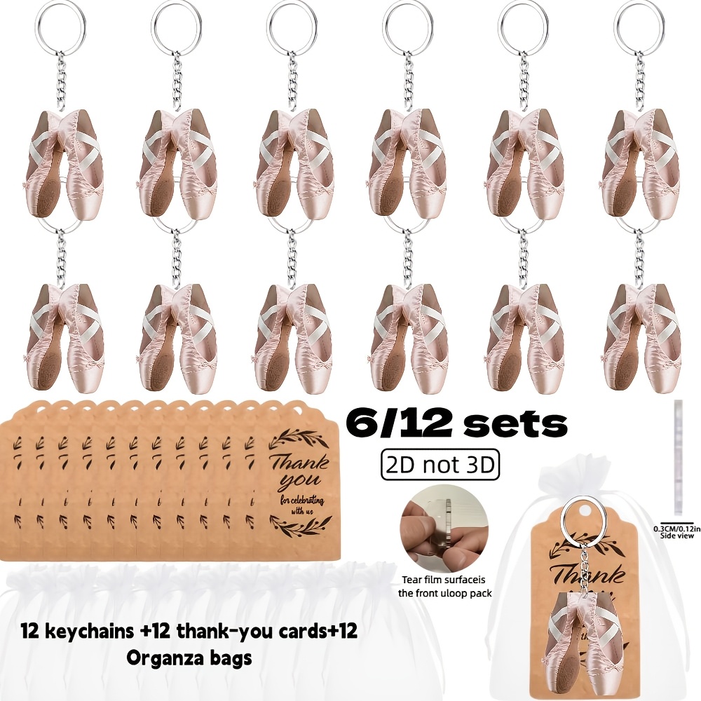 TEMU 2D Flat - 2D Flat - 2D Flat - Regalo /Lui 2D Flat, Set da 6/12 (Scarpine da Ballerina Rosa con Nastro) Portachiavi con Elementi, Set Regalo per