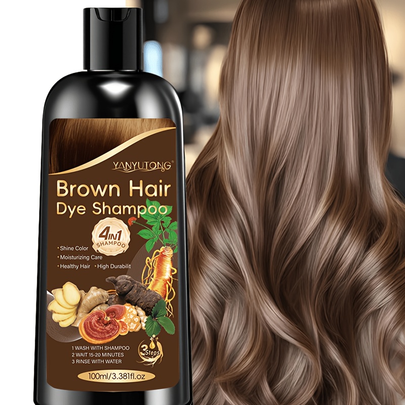 Image of 100ml 4-in-1 Brown Dye Shampoo, Long-, Natural , Contains Ginseng, Lingzhi, He Wu, Ginger Extract, Salon-grade Home Hair Dye Suitable For Men And Women, , Essential For Home Hair Dyeing