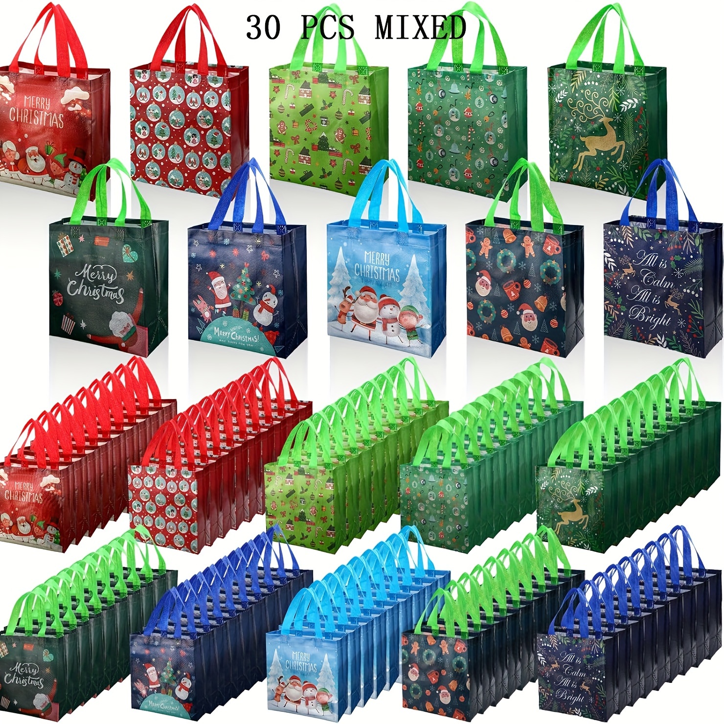 Image of Gift For Her/him 10/20/30pcs Christmas Gift Bags Non-woven Gift Bags Santa Claus Snowman Red And Bag, Halloween