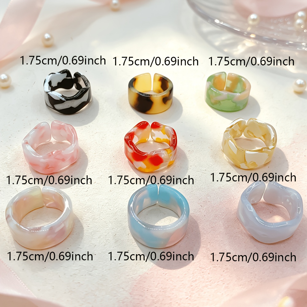 10pcs Vintage Marble Texture Adjustable Women's Rings Set