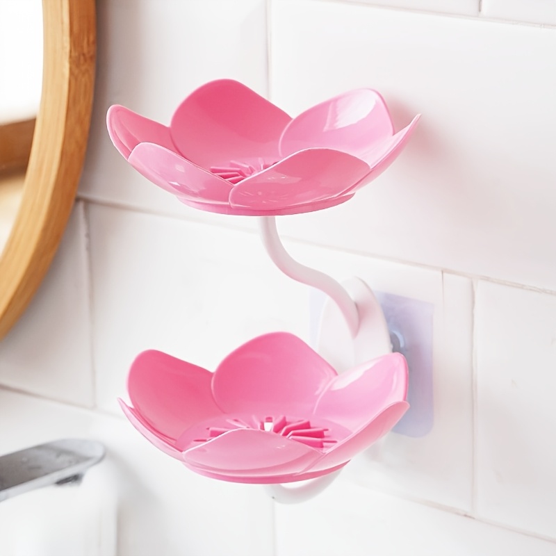TEMU Floral Double Layer Wall-mounted Soap Dish - No Drilling Required, Self-draining Design, Suitable For Bathrooms And Laundry Rooms