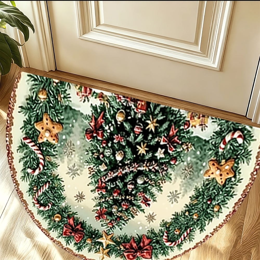 1pc thick soft warm half circle suitable for living room bedroom kitchen bathroom entrance non slip machine washable mat with pvc backing warm   suitable for fall halloween christmas decor half round for entryway