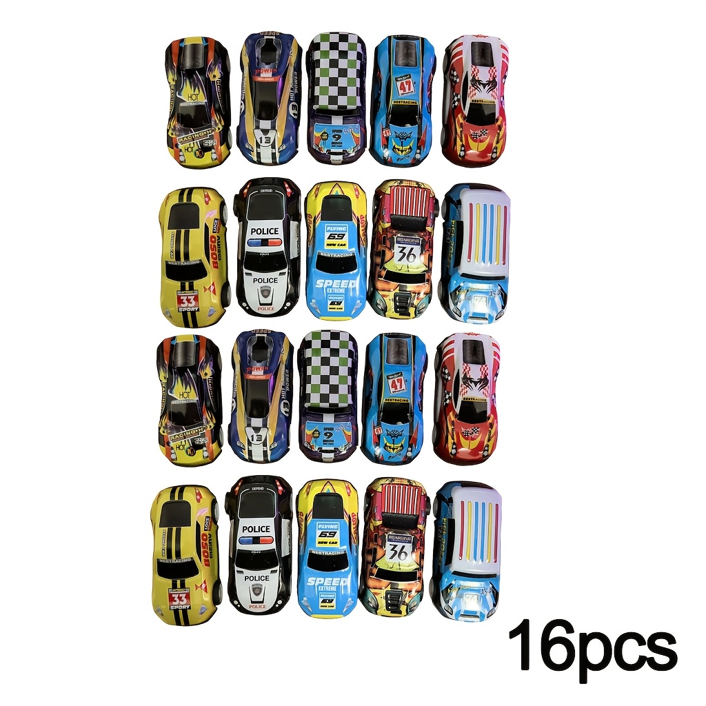Image of 16 Vibrant Mini Pull-back Cars - Colorful Bulk Party Favors, Gift Bag Fillers, Christmas Stocking Stuffers, And Random Car Models For Halloween Gifts
