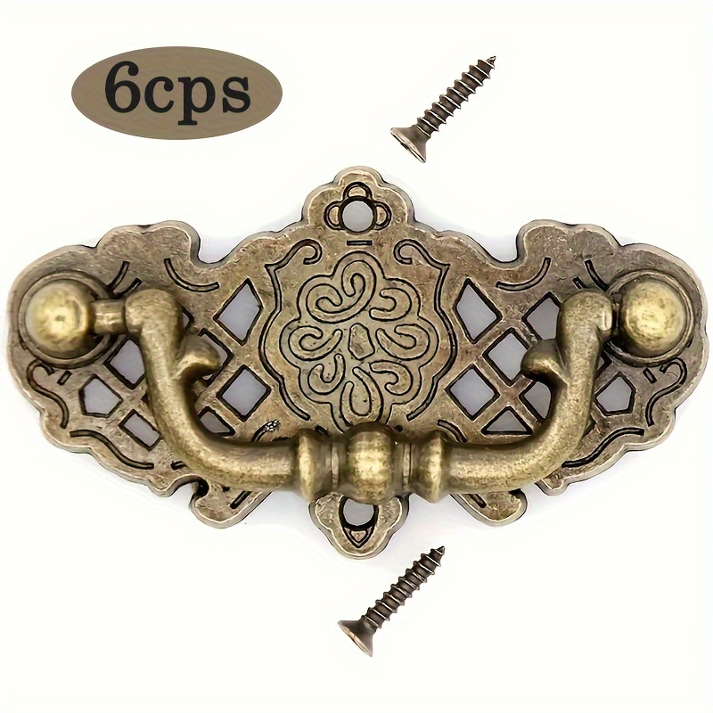 Set Of 6 Vintage-style Pull Handles In European Design, Made Of Antique Brass Alloy With A Hollow Structure, Includes Installation Screws Suitable For Gift Boxes And Storage Containers