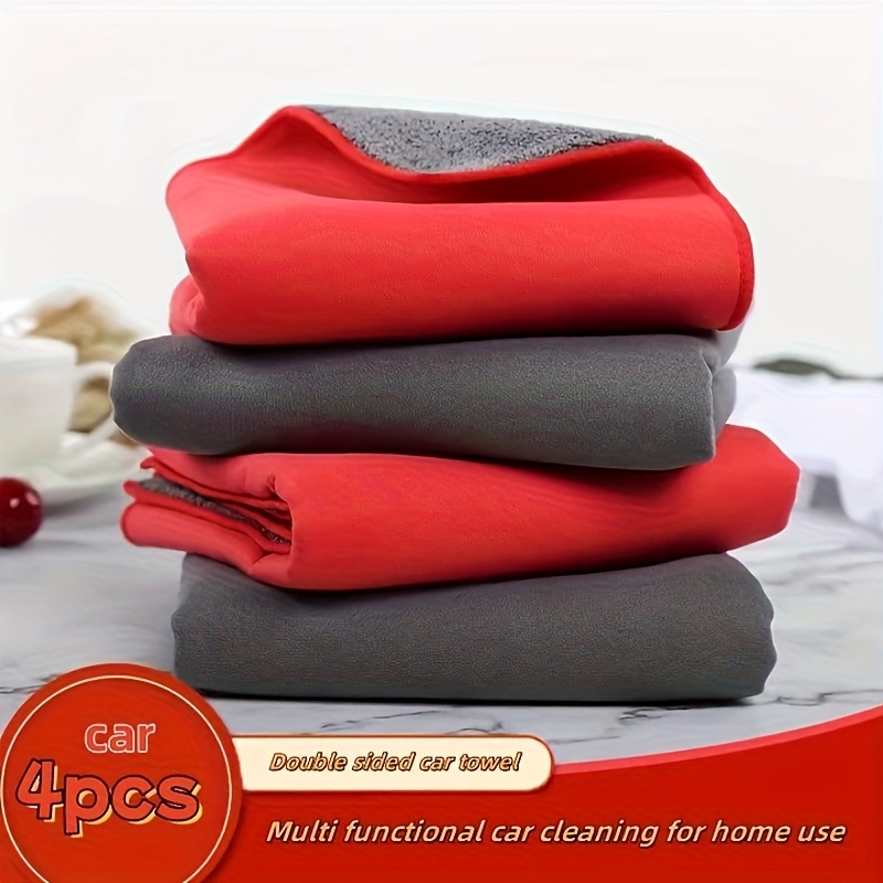 Image of 4pcs Microfiber Towels, Double-sided Velvet Coral Fleece, Absorbent, Lint-car Cleaning Cloth, , Soft And Durable, Suitable Polishing And Detailing, No Battery Required
