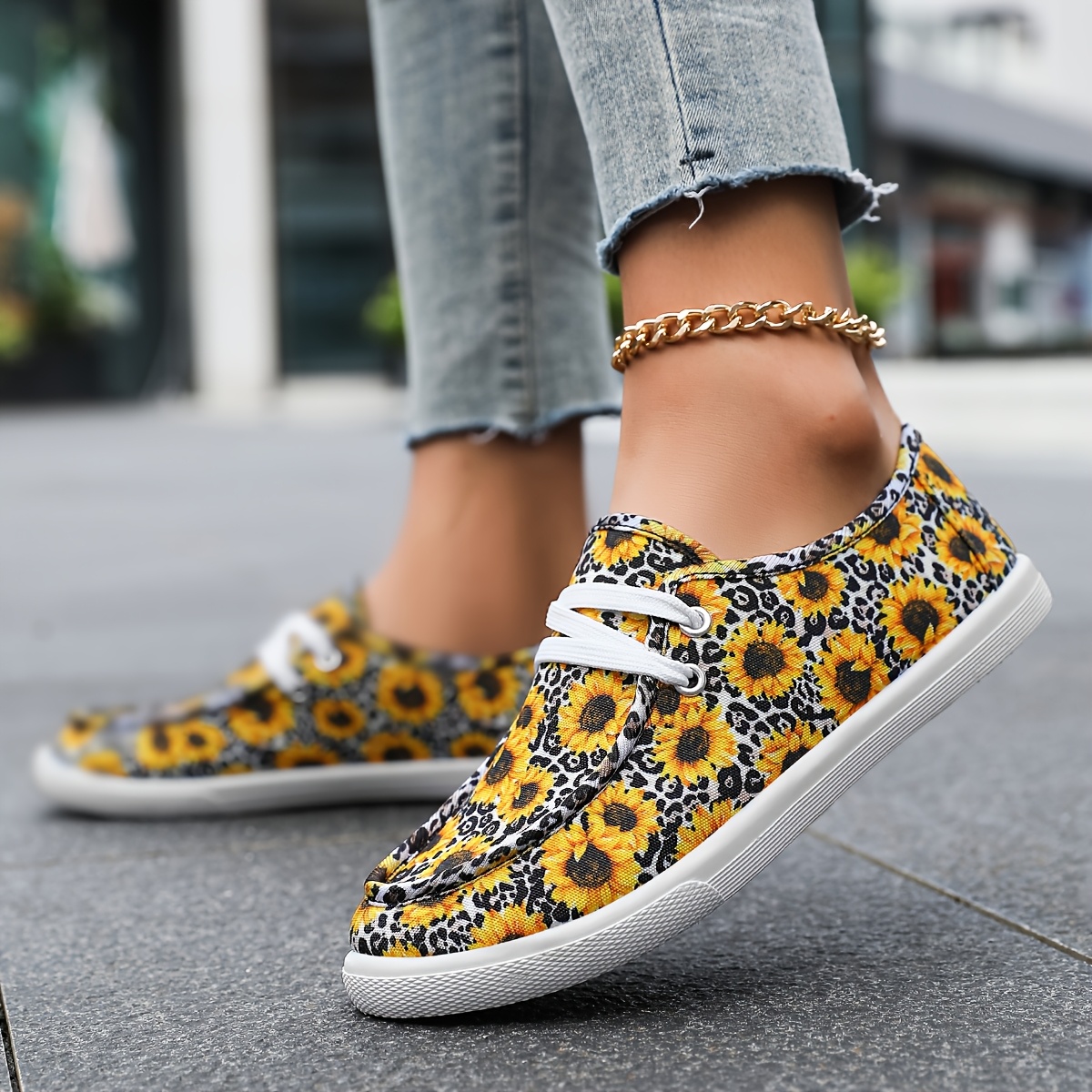 Women's Floral loafers Lightweight Slip-On Shoes with Yellow Sunflower,  Breathable Fabric Upper Cushioned TPR Sole Casual, Office, Everyday 