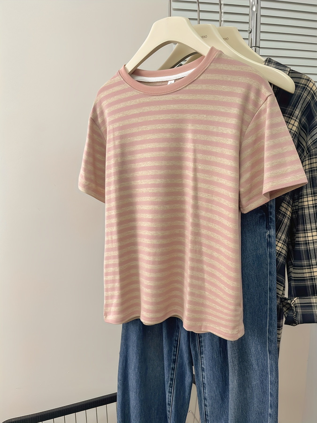 Maglietta Estiva Donna A Maniche Corte Raglan A Righe Rosa - T-Shirt Leggera E Morbida Taglia XL - 3