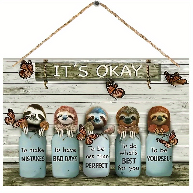TEMU Art mural en bois rustique avec un et une papillon - "C'est okay", 5X7,87 pouces, pré-percé, résistant à la corrosion, avec des phrases