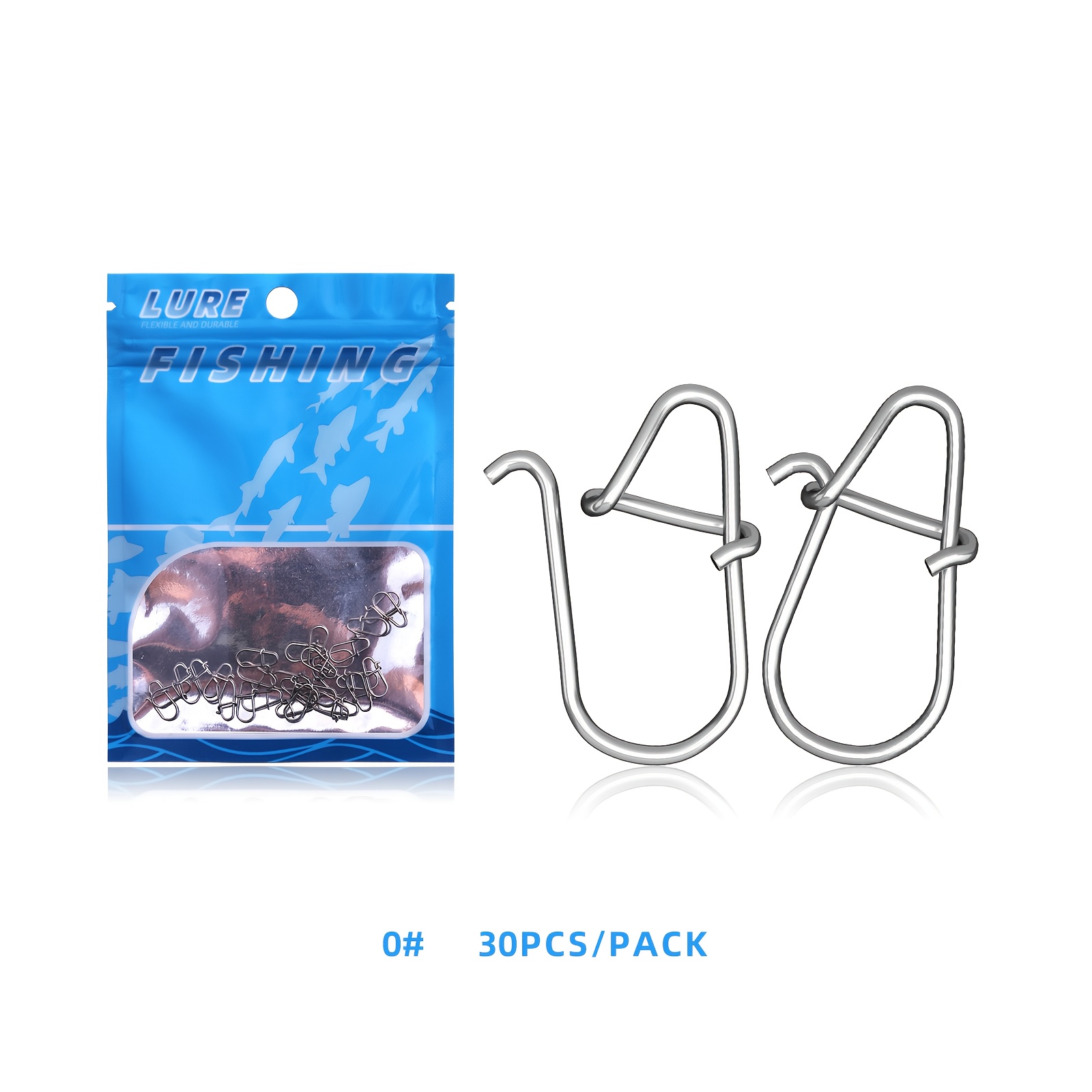 TEMU 30 piezas de moscas de acero inoxidable de calabaza con pasador, señuelo en bolsa, duro, conector rápido de presión, giratorio de resistencia,