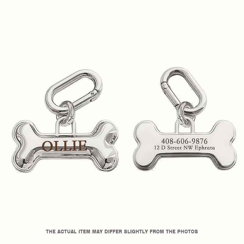 TEMU 1 Custom Laser Engraved Anti-lost Dog Tag, Personalized 3d Bone-shaped Pet Id Tag, Engravable With Name, Phone Number, And Address, Durable