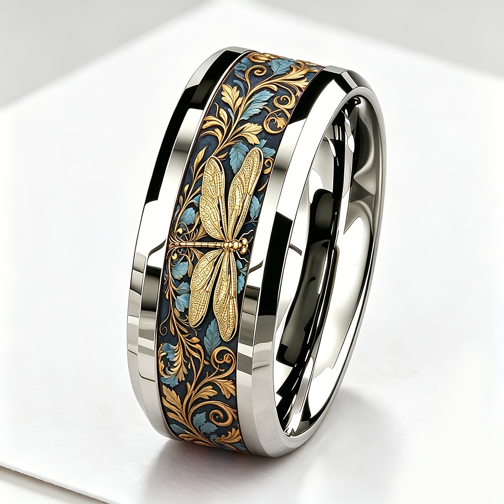 TEMU 1pc Elegant Pattern Men's And Women's Ring, 8mm Wide 304l Stainless Steel Scratch-resistant Wear-resistant Ring, Niche Design Advanced Sense Of