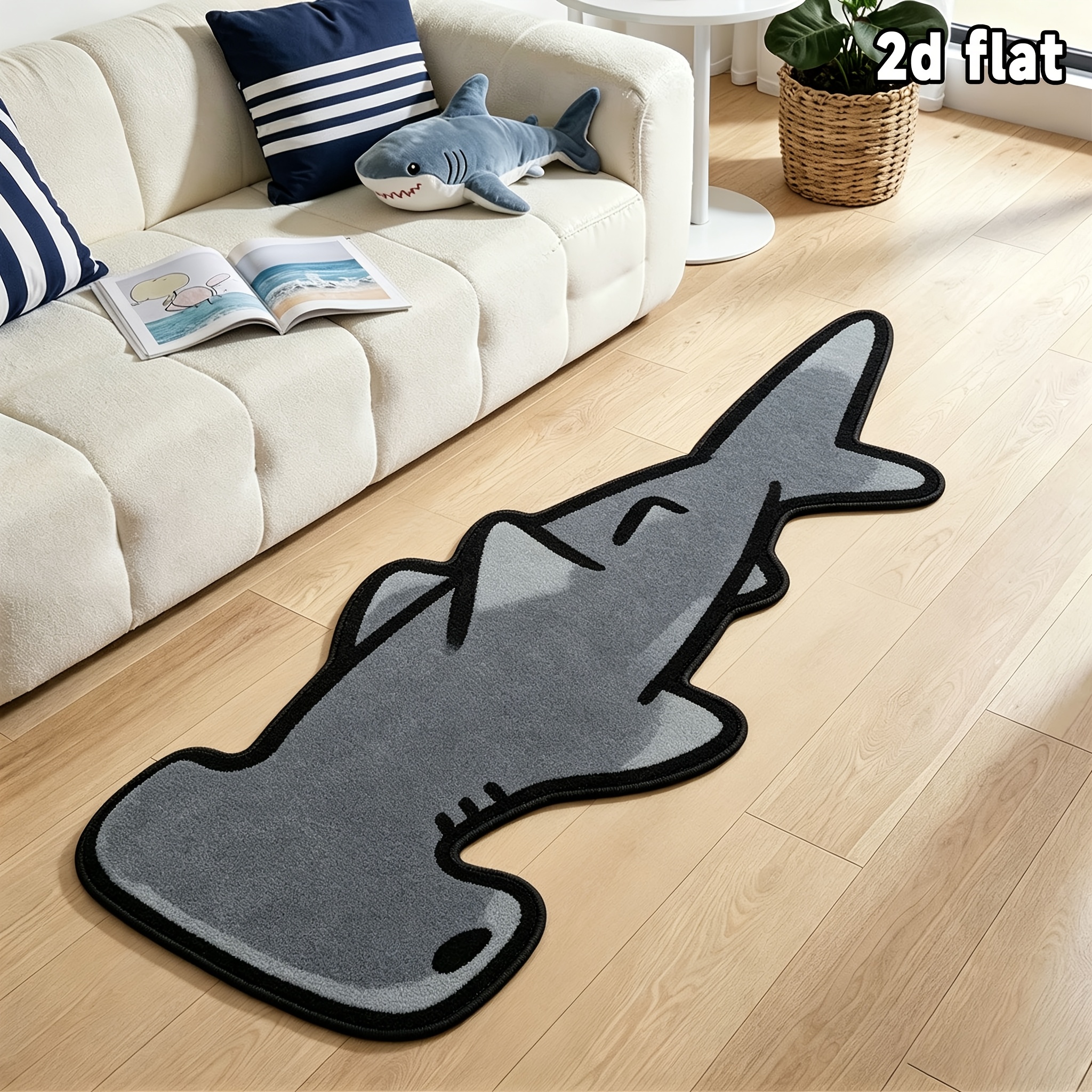 TEMU [velvet] 1pc, Creative Shark Abstract Carpet, Cartoon Marine Animal Non-slip Bedroom Bedside Mat, Soft And Comfortable Entrance Rug, Very