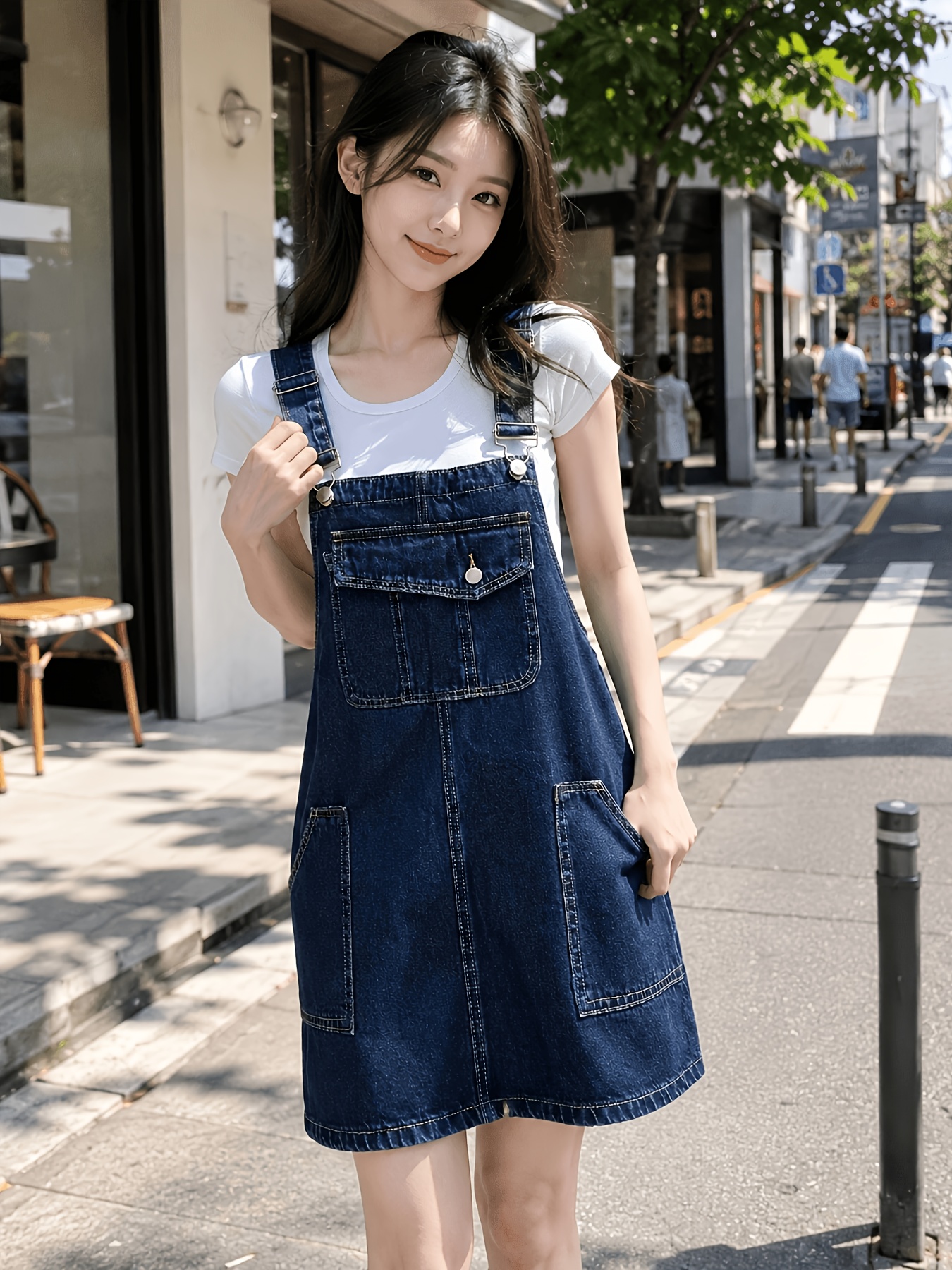 Knee Length Denim Overall Dress Long Short Sleeve Knee Length Denim Dress United Arab