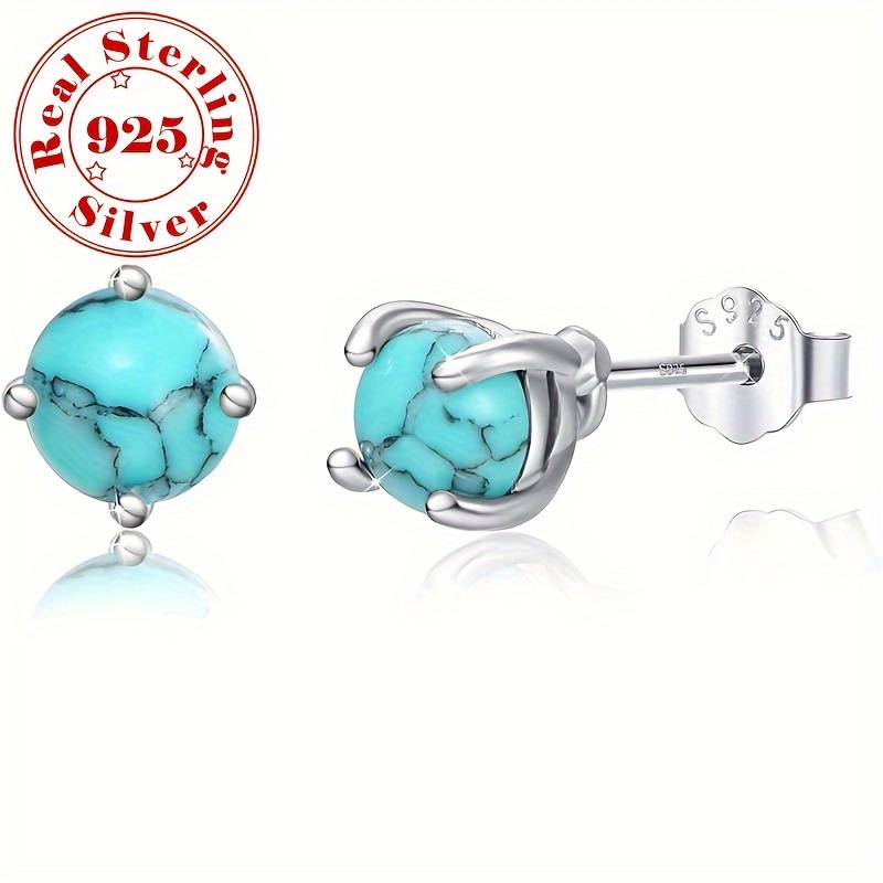 

Elegant Turquoise Stud Earrings For Women - Hypoallergenic 925 Sterling Silvery, White Golden Plated, Casual Attire & , Lightweight 1.2g - Chic