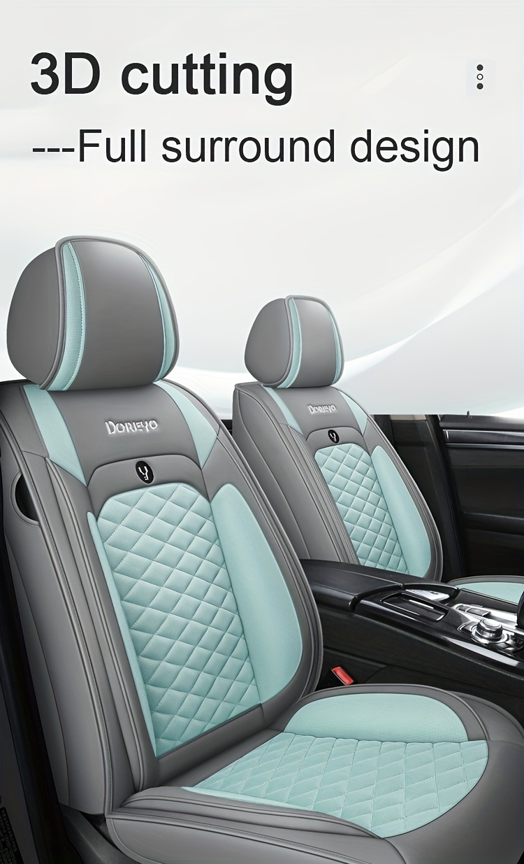 for beige gray quilted car seat cover cartoon design full coverage leather mesh fabric 1 seat five seat option stylish comfortable car seat protector quilted design luxury fee Product details 2