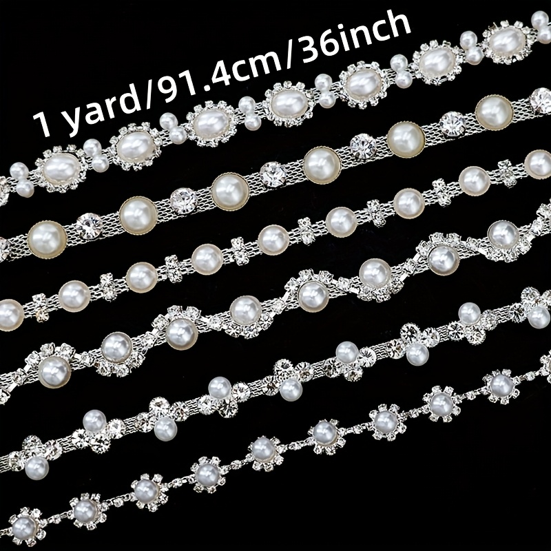 1 yard pearl trim chain rhinestones string applique fringe - Temu