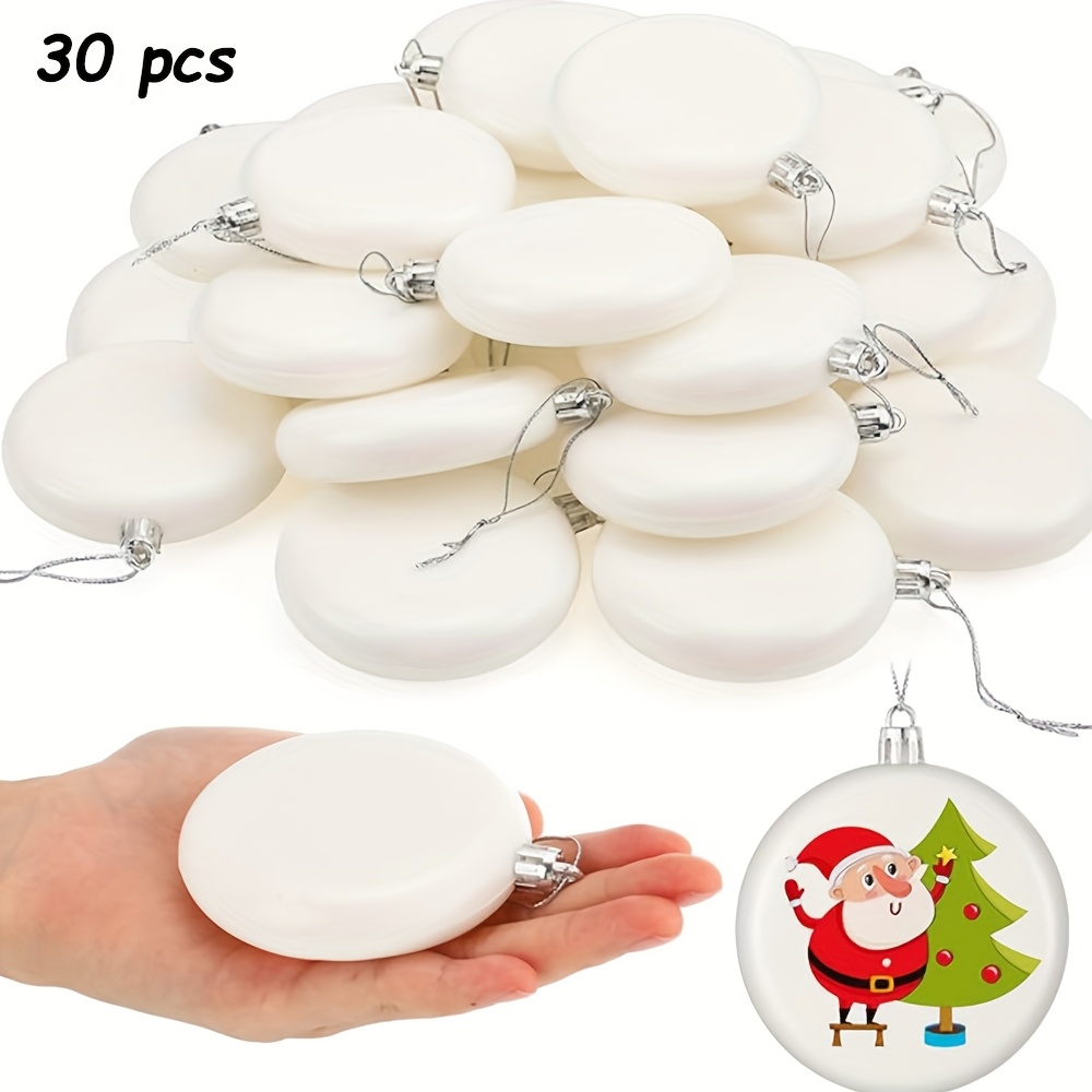 E-shop 30 Stück 8 cm/3,15 Zoll Weiße Runde Kugeln mit Silberdraht für DIY-Weihnachtsbaumdekoration
