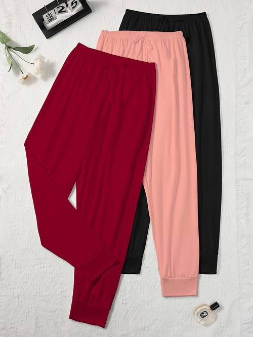 3pcs comfortable solid color printed womens pants fabric womens pants comfortable trousers
