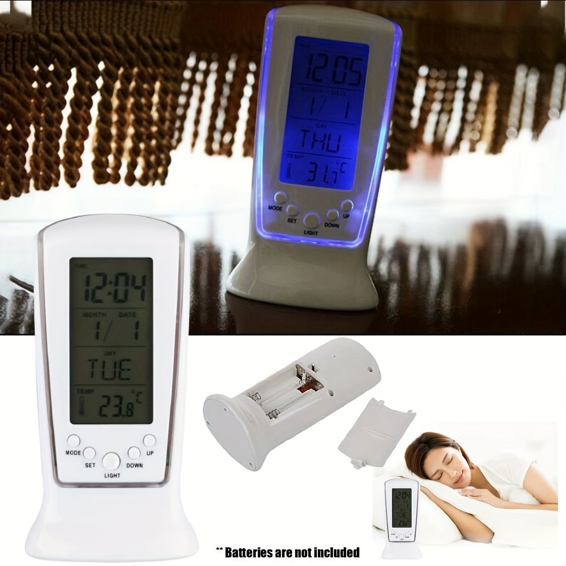 TEMU Premium Digital Alarm Clock With Thermometer Led Night Light, Led Digital Clock. Bedside Alarm Clock. No .