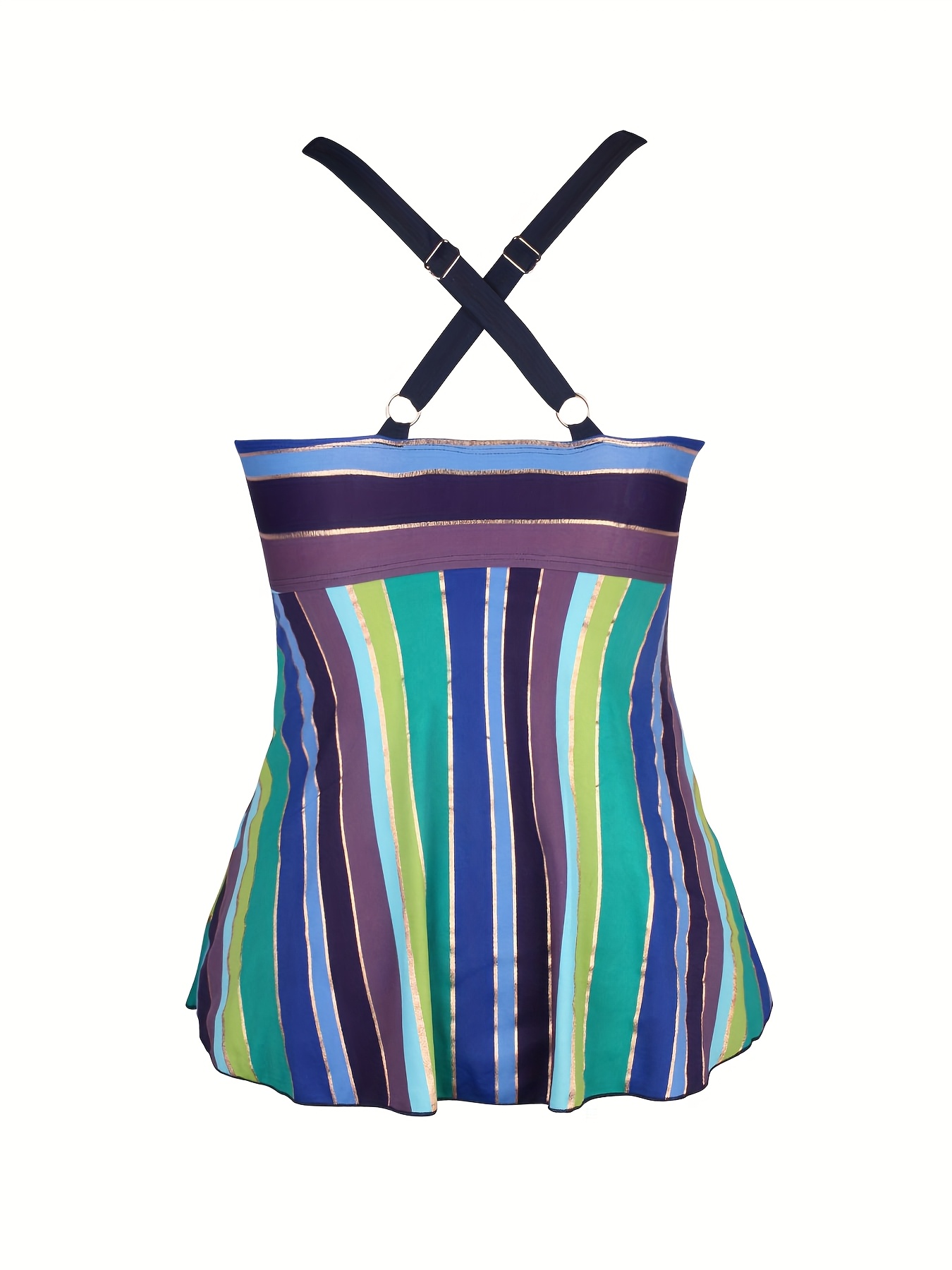 womens plus size striped tankini top shoulder high Temu