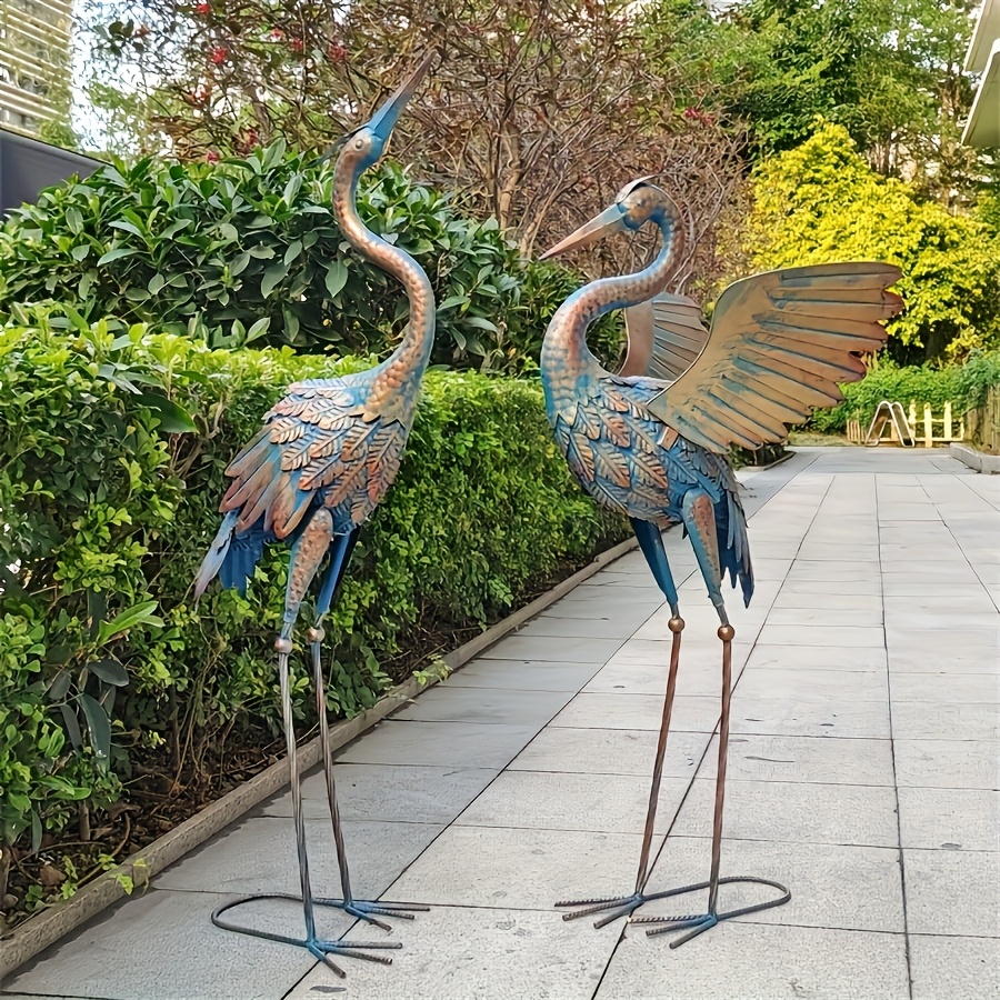2pcs, Bronze Crane, Pair Of Two, Freestanding Statue, Outdoor Home And Garden Decoration, Wrought Iron Crafts Design