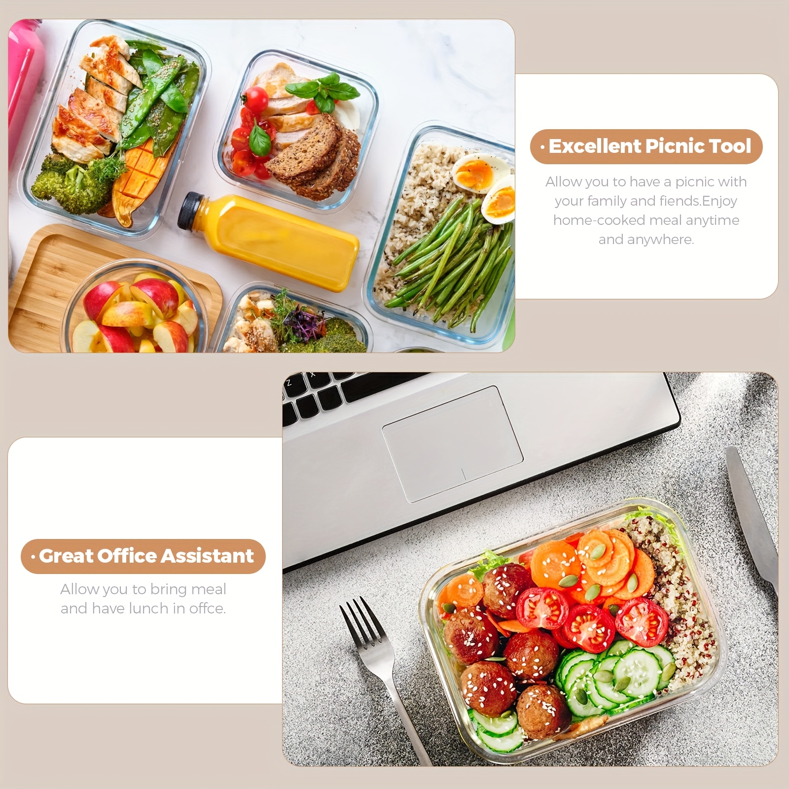 24pcs glass food storage containers with lids   12 glass containers and 12 leakproof snap lock lids airtight meal prep boxes for kitchen and lunch Product details 3
