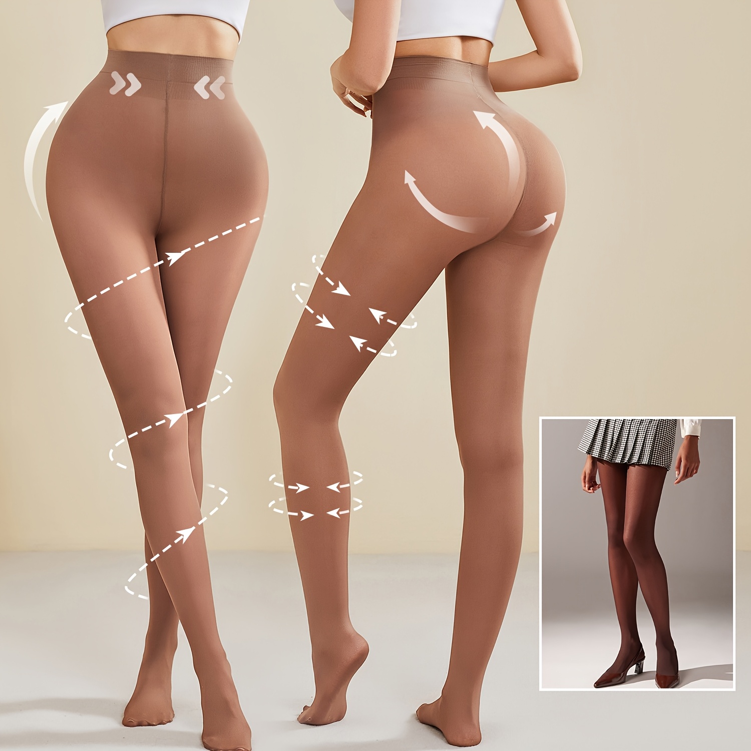 

1 Pair Of Elegant -brown Sheer Tights For Women - High-waist, Butt-lifting & Slimming Leg Pantyhose, Stretchy Nylon , Spring/summer Fashion, Machine Washable